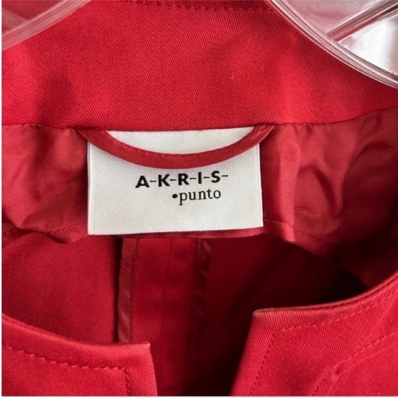 Akris Red Collarless Cropped Cotton Zip Jacket - Picture 6 of 12